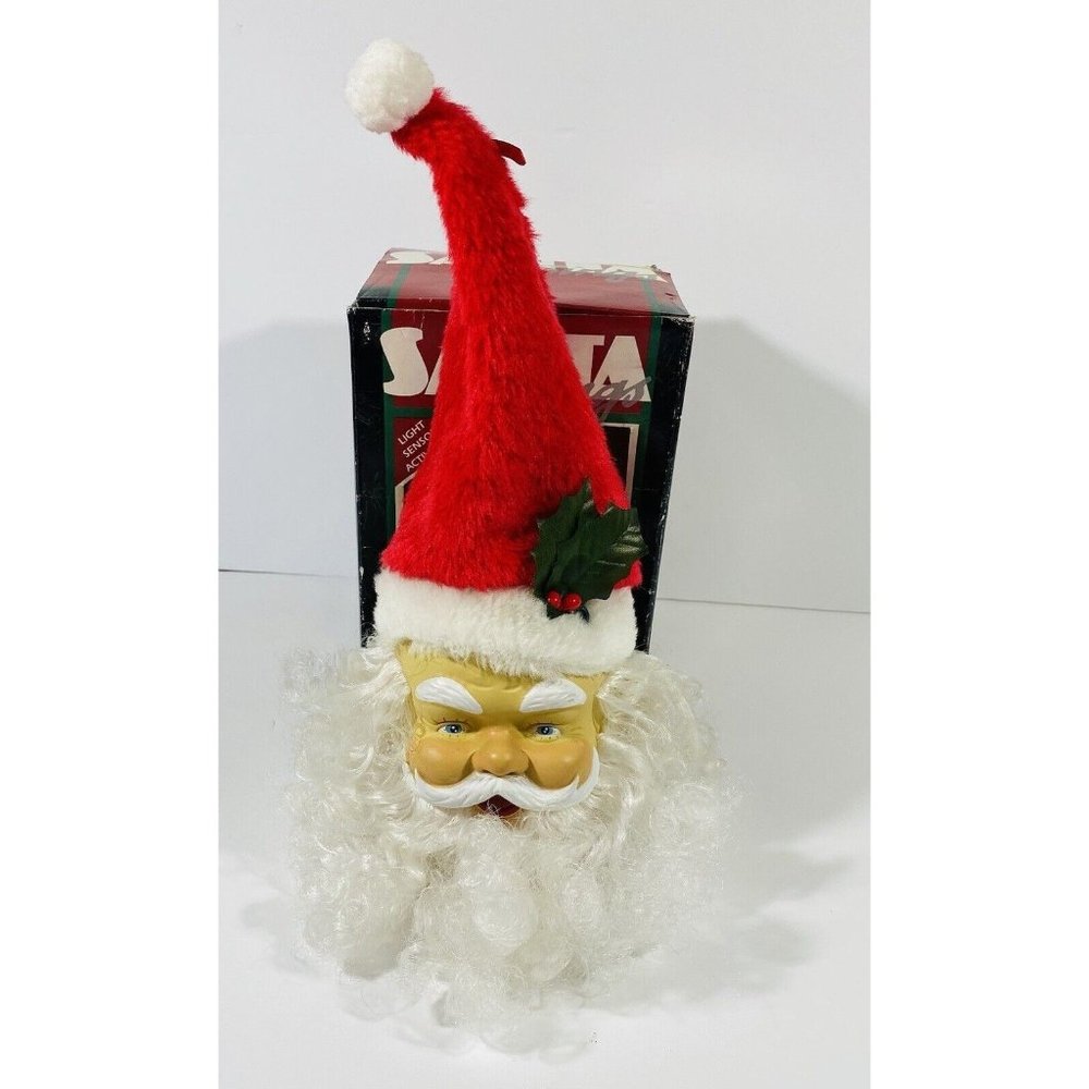 Vintage Christmas Singing Santa Head Light Sensor Jingle Bells Holiday Greetings
